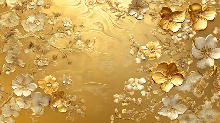 Poster - Gold texture with floral pattern in luxury style with japanese icon and decoration elements