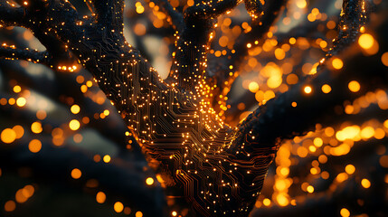Aufkleber - Golden electronic circuits in tree form, illustration