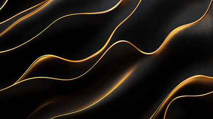 Leinwandbilder - Golden lines on a black background, in a wavy style