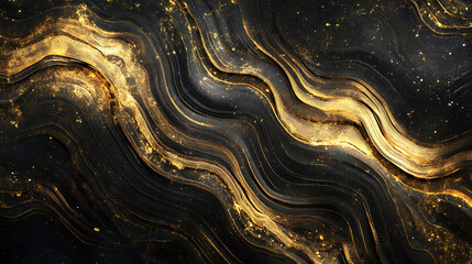 Poster - Golden lines on a black background, in a wavy style