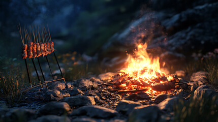 Aufkleber - Grilling on a camp fire