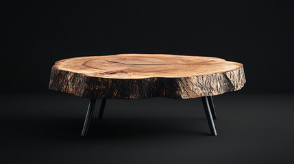 Poster - Hand crafted live edge coffee table on black metal legs isolated on black background