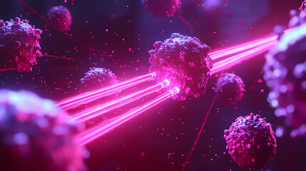 Aufkleber - Laser beams targeting cancer cells in photodynamic therapy, illustrating precise treatment