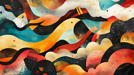 Poster - Hand drawn painting of abstract art panorama with colorful background, textured design, and creative illustration
