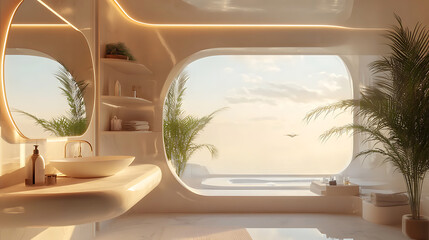 Aufkleber - Light bathroom interior with sink and mirror, mock up frame
