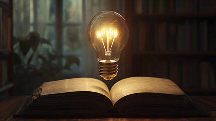 Poster - Light bulb in a book is opening up