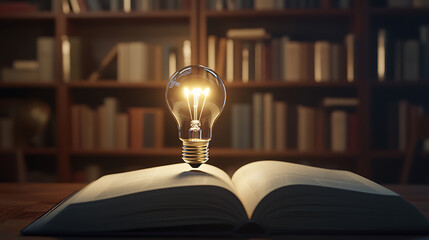 Poster - Light bulb in a book is opening up