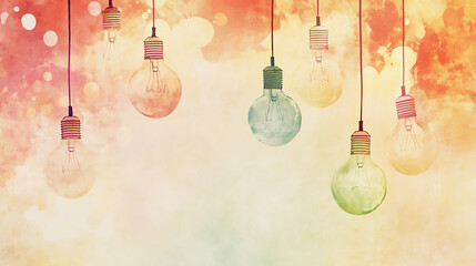 Poster - Light bulbs on a watercolor background, idea wallpaper