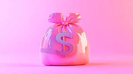 Poster - Light color money bag with dollar symbol isolated on white background, cartoon mimal soft style, 3d illustration