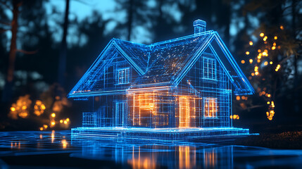 Poster - House hologram projection, illustration