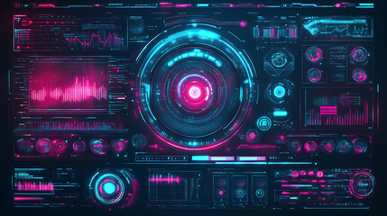 Poster - Hud futuristic circle elements, hud, gui for game background design, technology background, digital data