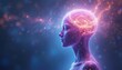 © Pete - Illustration portrays human profile radiating alpha waves energy. Concept of mental, spiritual healing. Illustration features futuristic design with light, fractal elements. Image calming,