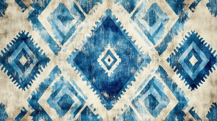 Poster - Indian traditional invite, beige geometric oil, sea ikat ethnic pattern, blue ethnic bohemian pattern, aquamarine geometric ikat endless