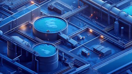 Aufkleber - Industrial water tanks, pumping stations and industrial water facilities with cleaning and filtering systems in isometric