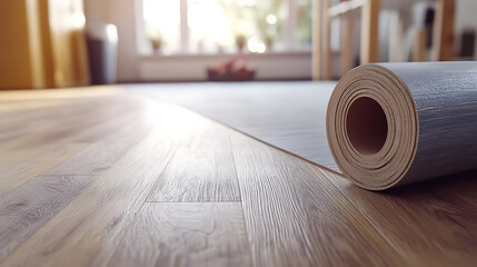 Poster - Installing wooden laminate flooring with soundproofing sheets laying