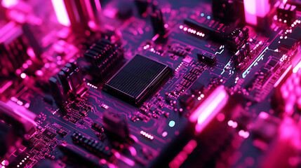 Poster - Microprocessor and cpu technology background, main microchip on the motherboard