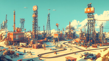 Poster - International war on oil prices worldwide, pump rig, pumpjack, oil and gas production, crude oil, global crisis, drilling derricks, fossil fuels, gasoline concept