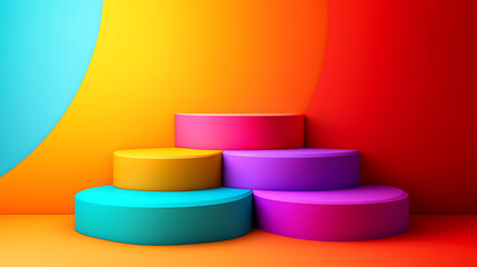 Poster - Minimal vibrant coloured steps, product podium abstract background