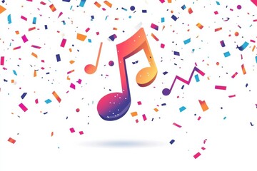 Poster - Festival-themed logo design featuring music note and vibrant confetti for a joyful event celebration