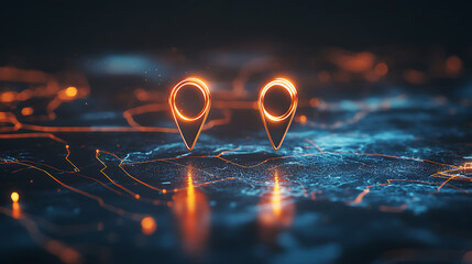 Poster - Isolated icon of two pins, concept of transportation delivery, map location, logistics, tourism, route map, gps point navigation, travel route, find trip, geo locate, architecture, engineering