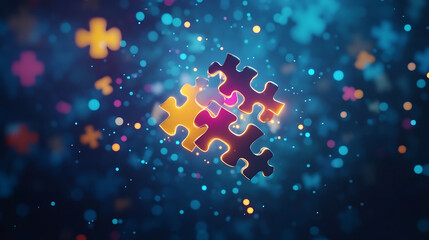 Poster - Idea metaphor, business strategy, success solution, jigsaw puzzle symbol, connect, challenge, join us concept, isolated on blue background