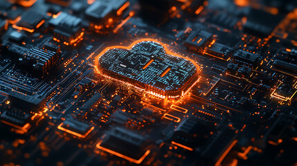 Fototapete - Key in the cloud with circuit board background, digital security and data protection concept