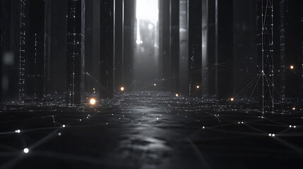 Aufkleber - Minimalist wireframe structure with connections and glowing dots