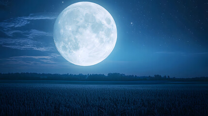 Wall Mural - majestic nightscape: the full moon radiates its ethereal glow over a serene field, creating a tranqu