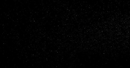 Wall Mural - Natural Organic Dust Particles Floating On Black Background. Dynamic Dust Particles Randomly Float In Space. Shimmering Glittering Dust Particles With Bokeh. Slow motion on Black Background.