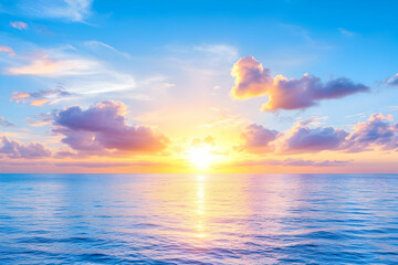 Wall Mural - vibrant sunset over calm ocean, pastel clouds (1)