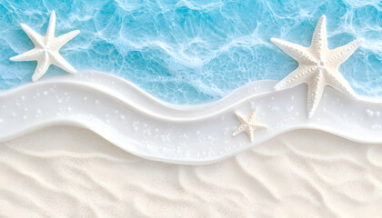 Wall Mural - whimsical beach scene with starfish on sandy shore and turquoise water