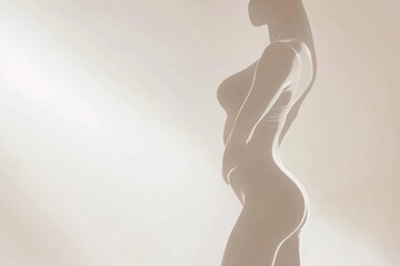 Aufkleber - Minimalistic silhouette of a fit body with smooth curves on a soft gradient background in pure white aesthetic