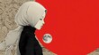© Olesia H - illustration of woman on red background with moon