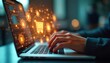 © Pete - Hands typing on laptop. Online retail business omni channel tech and multichannel marketing offer internet payment options. Digital online retail shopping. Secure online shopping.