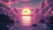 © IS-STUDIO - Pink sunset moon seascape landscape