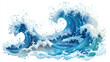 © Ruhi - Decorative blue sea waves and surf icons with curls of powerful water stream, splashes and white foam caps. May be used in nature, marine journey or travel theme