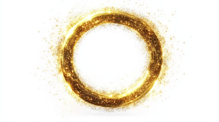 Wall Mural - Gold light circle with sparkles, vector magic glow 3d effect. Realistic golden shiny ring or swirl, round frame of flare trail with glitter dust, golden fairy dust isolated on transparent background