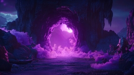Wall Mural - A cosmic abstract background symbolizing the infinite universe with a glowing portal. It represents a way beyond boundaries, light at the end of the tunnel, and a space for astral travel and quantum e