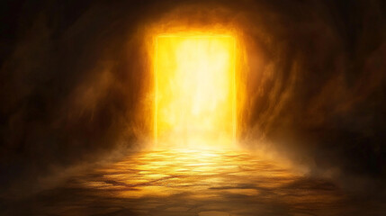 Wall Mural - A cosmic abstract background symbolizing the infinite universe with a glowing portal. It represents a way beyond boundaries, light at the end of the tunnel, and a space for astral travel and quantum e