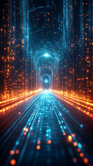 Wall Mural - A cosmic abstract background symbolizing the infinite universe with a glowing portal. It represents a way beyond boundaries, light at the end of the tunnel, and a space for astral travel and quantum e