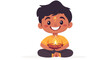 © Iryna - A joyful young boy is depicted holding a classic oil lamp in a modern flat art style filled with vibrant colors