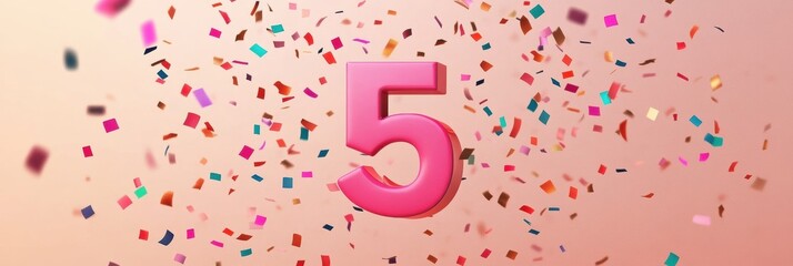 Poster - Modern playful number icon representing age with colorful confetti in the background for joyful celebrations and festive occasions