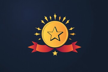 Poster - Modern award ribbon logo featuring a star in the center with clean lines and a professional, festive style suitable for various accolades