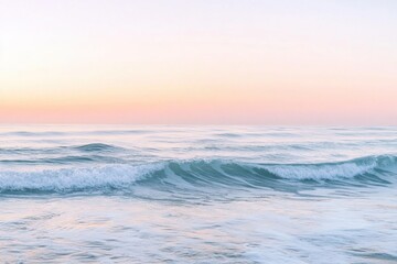 Aufkleber - Serene seascape with gentle waves and pastel sunrise hues creating a calming nature experience