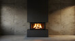 © ERWIN - Modern Black Steel Fireplace Set Against Exposed Aggregate Concrete Walls