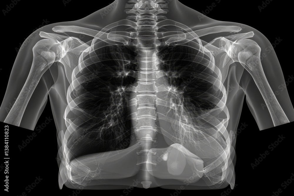 Human Thoracci Radiograph X-ray image of human thorax showing detailed anatomy of lungs and ...