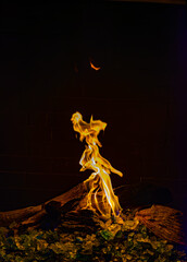 burning flames of a fire in fireplace
