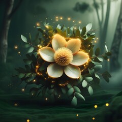 Wall Mural - a glowing flower with golden lights surrounds its petals, creating a magical ambiance. the backgroun