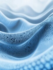 Aufkleber - Fluid waves of binary code create a sleek modern tech-inspired background in soft blue and white tones that enhance a futuristic aesthetic