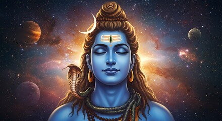 Cosmic Shiva: A serene portrayal of divinity amidst the celestial expanse